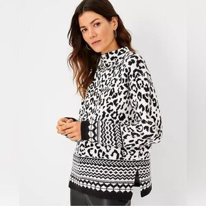 Ann Taylor Animal Print Mock Neck Sweater S Petite